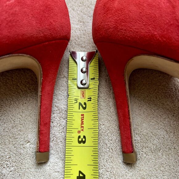 Minelli Spain Red Suede Scalloped Edge Pump Heel Ankle Strap Women EU 38 US 7.5 - Picture 9 of 16